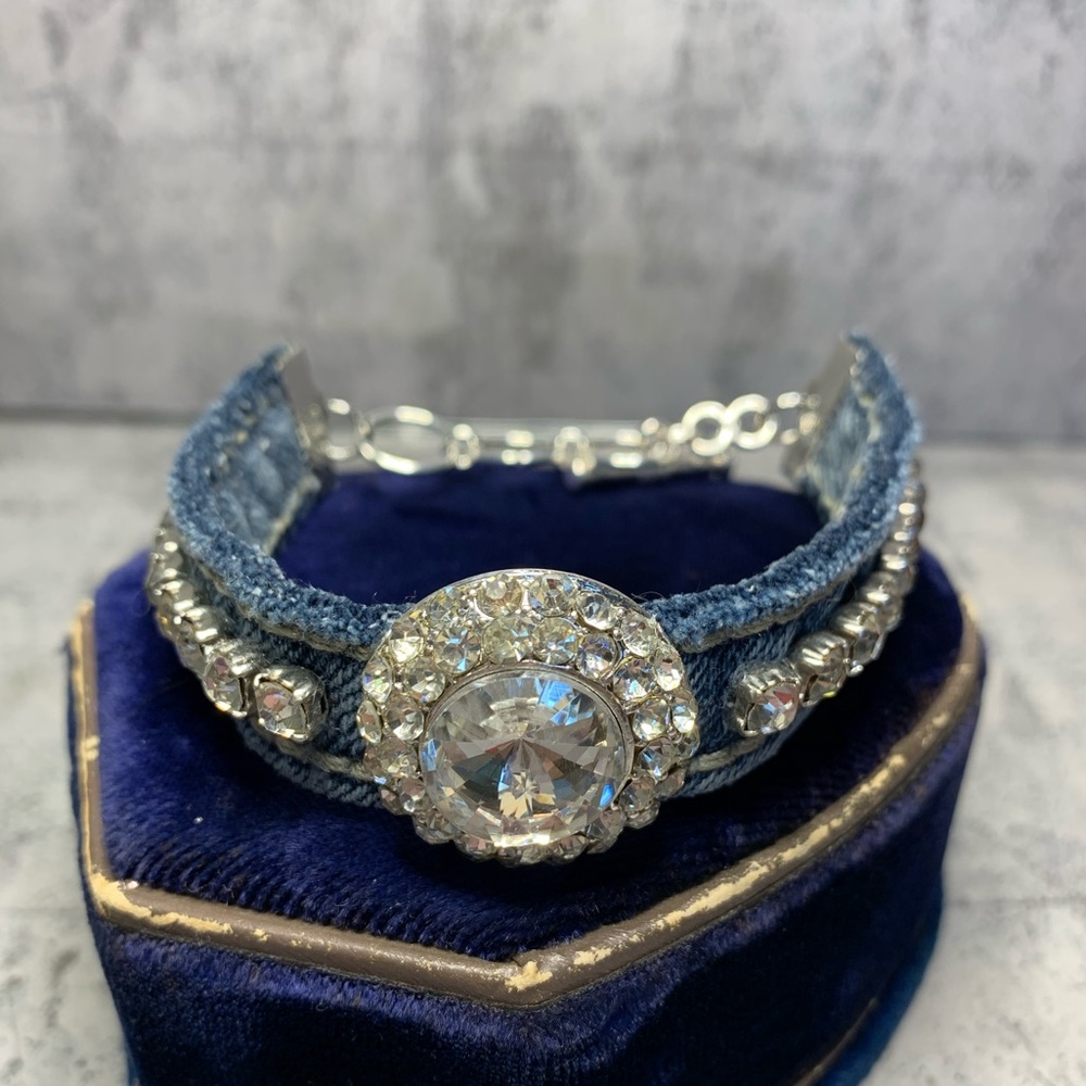 One of a kind Jean Bracelet with Repurposed Jewelry